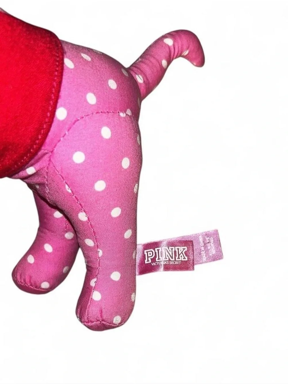 PINK Victoria's Secret Pink Polka Dot Plush Dog with Red Vest set of 2